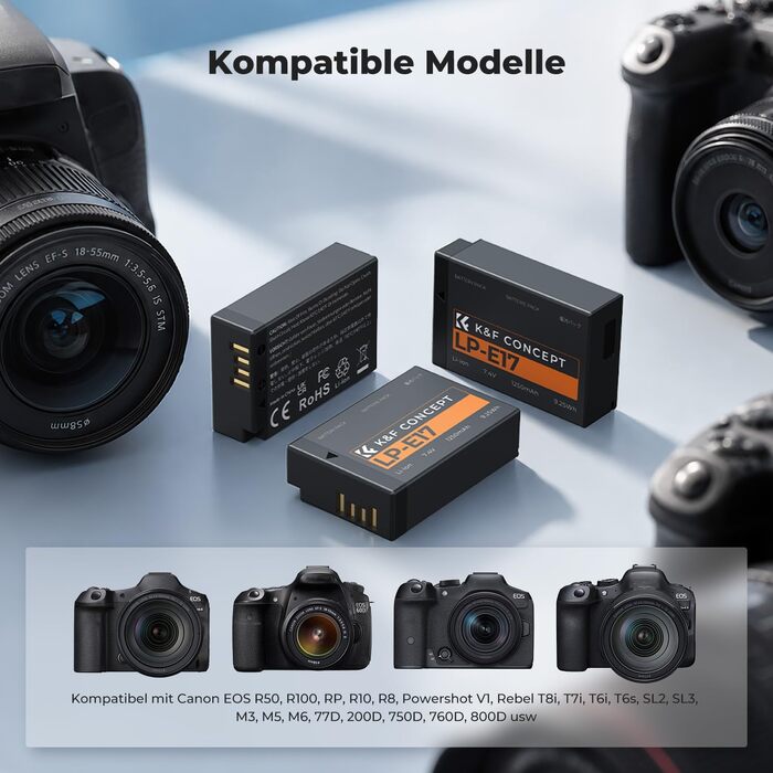 Комплект акумуляторів K&F CONCEPT LP-E17 1250mAh (3 шт.) з LED PD зарядним пристроєм швидкої зарядки 20W