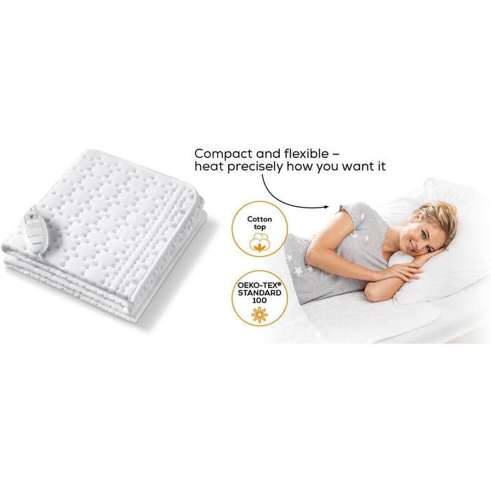 Електрична ковдра Beurer UB 74 з підігрівом, автоматичним вимкненням та захистом від перегріву. Розмір 200 x 100 см, 3 температурні режими, пральна, зональний підігрів