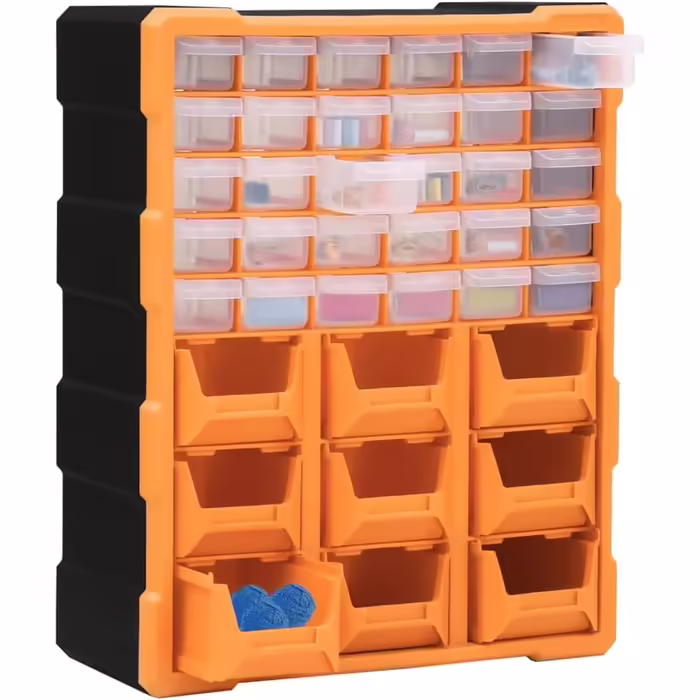vidaXL Multi-Drawer Organizer with Sorting Boxes, Assortment Boxes, Assortment Case, Assortment Box, Small Parts Storage 52x16x37.5cm (30 + 9 drawers, Orange)