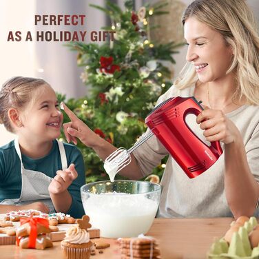 Ручний міксер 350 Вт, 5 швидкостей, з нержавіючої сталі (віночок та гак для тіста), ергономічна ручка, довгий кабель, BPA-free – Білий KS1 S1 Білий (Ретро-червоний)