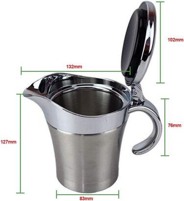 Stainless steel sauce pot with lid, 500 ml, double insulated, thermal container for sauces and gravy with lid, ideal Thanksgiving pourer for sauces or cream sauces, vinegar Free Size 1pc