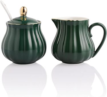 Jade Royal Ceramic Sugar and Creamer Set - 3 Piece Coffee Service & Gift Set