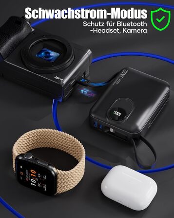 Power Bank 20000mAh з інтегрованим кабелем: швидка зарядка 22.5W, USB C (вхід та вихід), акумулятор для телефону, повербанк з 4 виходами та 2 входами, білий/чорний