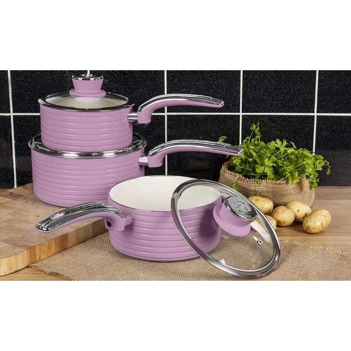 Swan 5-Piece Frying Pan Set, Retro Design, Aluminum, 29.5x47x18 cm (Rose)