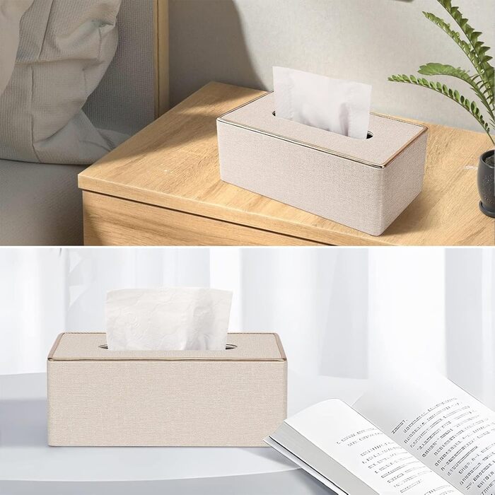 Скляниця для серветок Rarapop з PU-шкіри, прямокутна, для комода, ванної кімнати, офісу (Бежевий)