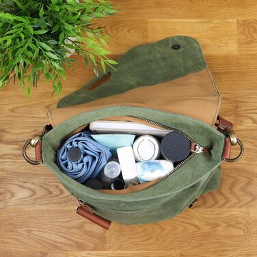 Сумка жіноча LE CONI крос-боді з натуральної замші / шкіри, зелено-коричнева, 29x29x6 см (LE3027-VL)