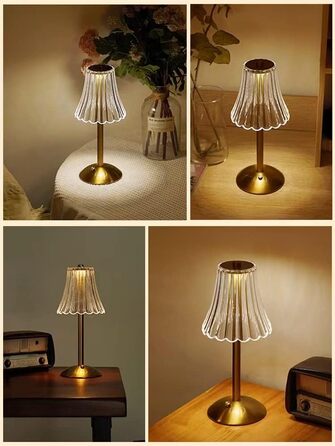 Бездротова LED-лампа настільна з акумулятором, диммер, нічна/настільна лампа для вітальні, спальні, 3 кольори, золота (квіти)