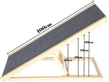 Рампа для собак Hunderampe: складана дерев'яна пандус для маленьких та великих собак. 4 секції, регульована висота 30-60 см. Підходить для ліжка, дивана, авто. Антиковзка, 100 x 40 x 30/40/50/60 см