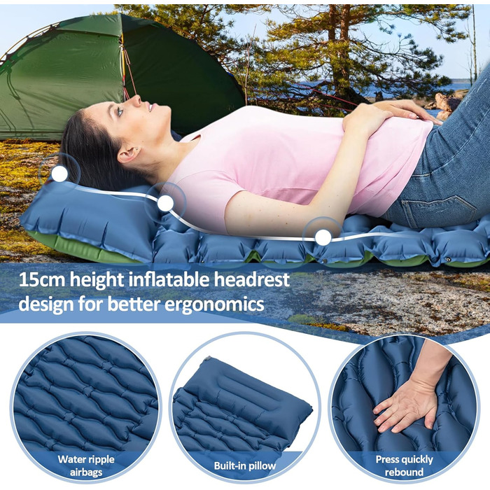 Саморозкладаний килимок для кемпінгу Samlonge: Товста повітряна матрац з насосом, водонепроникний, для відпочинку на природі, у наметі, для туризму