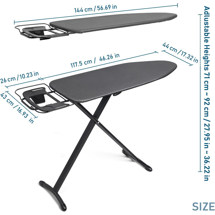 Гладильна дошка Duwee Extra Wide Deluxe з підставкою для праски, чорна, 117 x 43 см