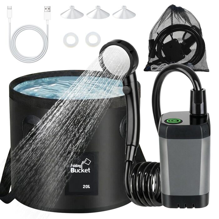 Портативний душ для кемпінгу Campingdusche 20л з насосом, акумулятором 6000mAh та індикатором температури