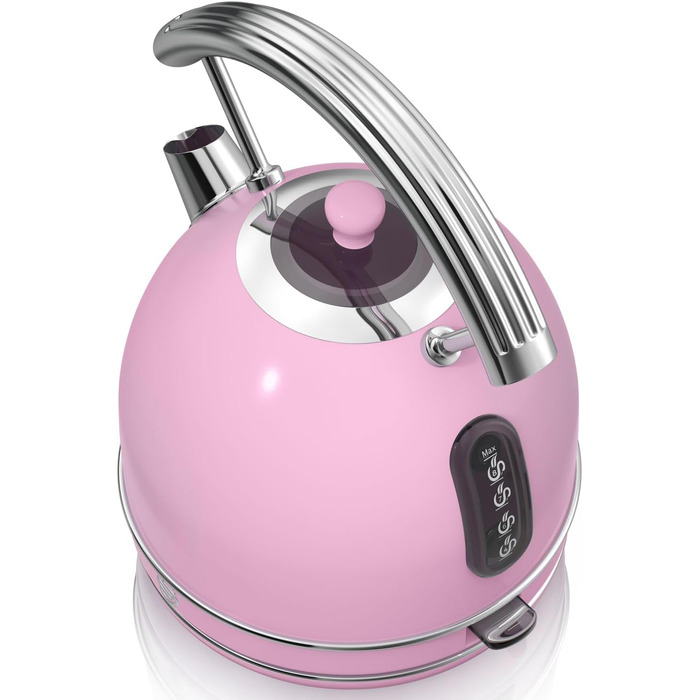 Електричний чайник Swan Retro 1.8 л, рожевий, з автоматичним відключенням, нержавіюча сталь, 3000 Вт