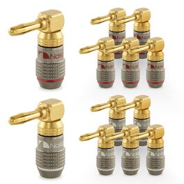 Позолочені бананові роз'єми Nakamichi FanLock Excel-Serie (12 шт), правокутні конектори для акустичних кабелів Hi-Fi та підсилювачів, 10-18 AWG