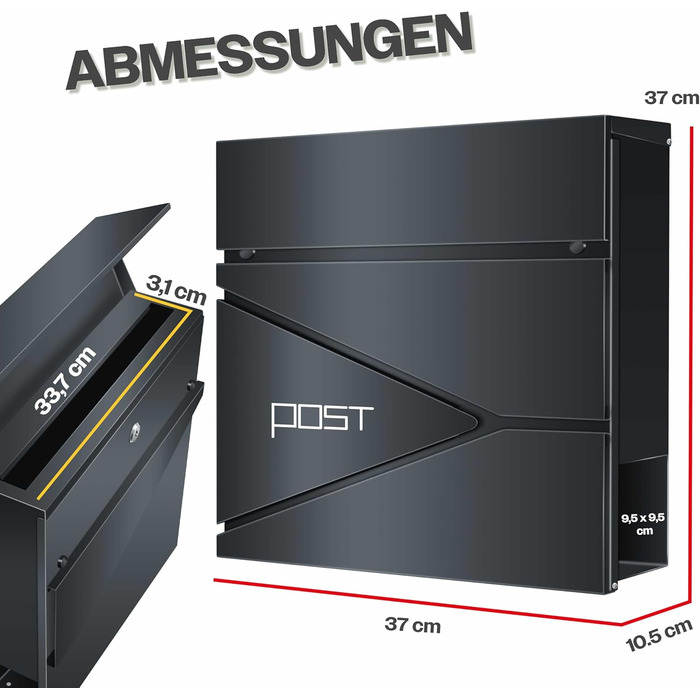 Поштовий ящик KESSER з газетницею, нержавіюча сталь, сріблясто-антрацитовий, 2 ключі, настінний монтаж, з м'яким закриттям кришки, комплект для кріплення