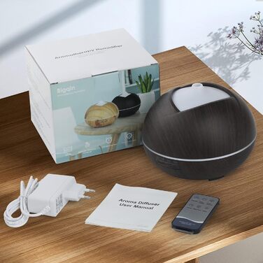 Ароматичний дифузор 500 мл з таймером, LED-підсвічуванням та пультом керування, для дому, йоги, SPA. Темне дерево, коричневий колір