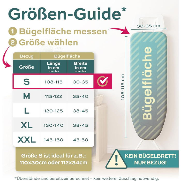 Покриття для прасувальної дошки Turbo 120x40 см – відбиває тепло для швидкого прасування, легка установка, 2x комфортні подушечки, сертифікат OEKOTEX100, сірий/білий колір