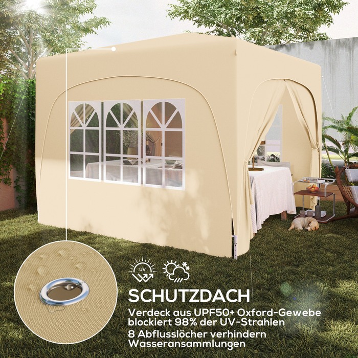 Outsunny 3x3m Gazebo, Water-Resistant, Stable, Winter-Proof Pop-Up Folding Gazebo, UV Protection 50+, Foldable Party Tent Garden Tent with 4 Side Walls Bag Garden Gazebo for Camping Garden, Sand | Aosom