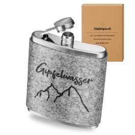 Фляга Gipfelgaudi з фетровим чохлом та лазерним гравіюванням – 200 мл, нержавіюча сталь | Стильна фляга для подорожей та особливих моментів