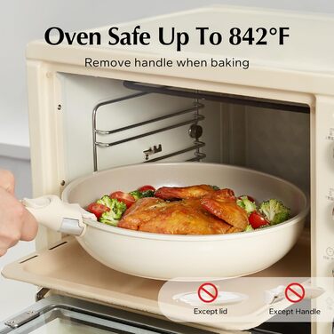 Набір посуду Redchef 16 предметів: каструлі та сковорідки з керамічним антипригарним покриттям, без PFAS, PFOA та PTFE. Підходить для кемпінгу, приготування їжі в духовці, бежевий колір.