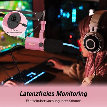 Мікрофон TONOR TD510+ для стрімінгу та запису, XLR/USB, рожевий