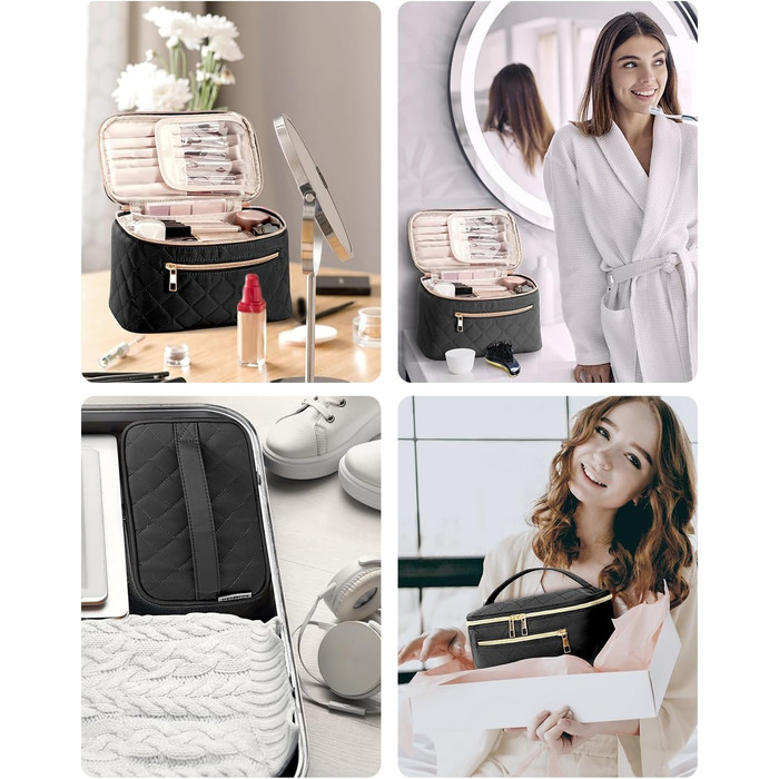 Косметичка для жінок, велика дорожня косметичка для макіяжу з відділенням для пензлів, органайзер, культурочка, шкіра PU, зелена (патент)