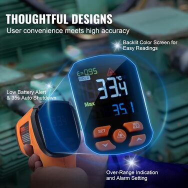 VEVOR Infrared Thermometer IR 50:1 Pyrometer -40°C to 1500°C Laser Temperature Meter 180x120x60mm Temperature Measuring Device Not a Human Body Thermometer for Cooking/Barbecue/Freezer/Industry