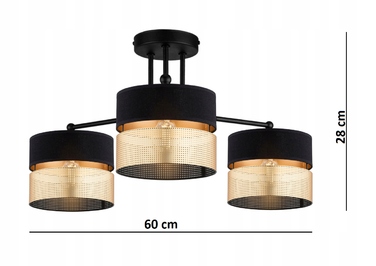 Підвісна лампа Elko-Lighting, чорно-золота, металева, 3-точкова, 28 см