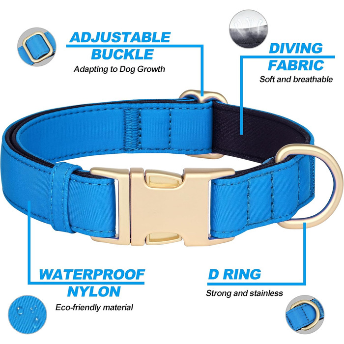 Нашийник для собак Didog з нейлону, м'який, з металевою застібкою, для великих, середніх собак, чорний, L (38-58 см)