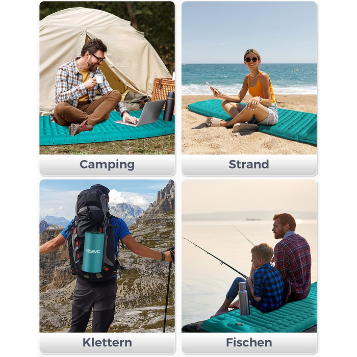 Надувна туристична матрац Yissvic Isomatte для кемпінгу з самонадуваністю та помпою, водонепроникна, блакитна