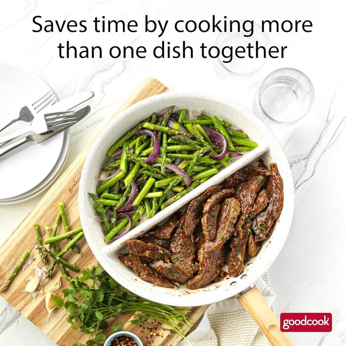 Сковорода роздільна GoodCook 30.5 см з керамічним покриттям, блакитна - посуд з нержавіючої сталі, антипригарна сковорода для яєць, м'яса, овочів, соусів