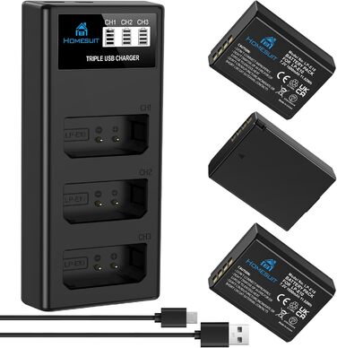 Акумулятор LP-E10 1600mAh Homesuit + LED зарядний пристрій для Canon EOS 1100D, 1200D, 1300D, 2000D, Rebel T3, T5, T6, T7, Kiss X50, Kiss X70 (2 шт. акумулятори + 1 зарядний пристрій)