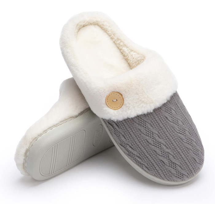 Чантому: жіночі домашні тапочки з меморі-піною, м'які, теплі, з штучним хутром, slip-on, антиковзка підошва, для дому та вулиці, розмір 38/39 EU, темно-сірий