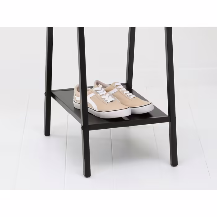 Brabantia - Linn Clothes Rail, Compact - Freestanding Clothes Rack - For Clothes - Hanging, Airing & Drying Clothes - Sturdy Steel Frame & Bamboo Rail - 47.6 cm x 34 cm x 170 cm - Matte Black