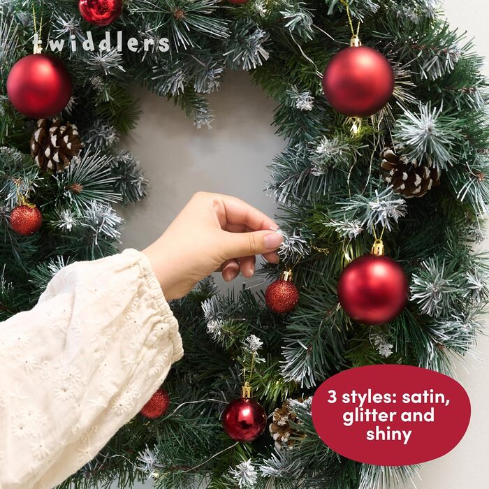 50 прикрас на ялинку Twiddlers - Різні розміри та покриття (6см, 4см, 3см) - Матові, блискучі, з глітером - для ялинкової прикраси