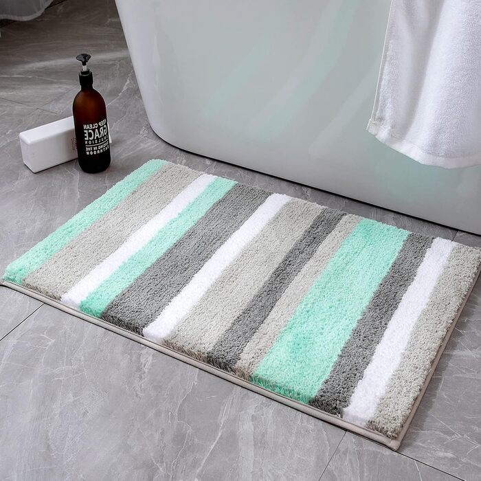 MIULEE Килимок для ванної кімнати смугастий, антиковзний, 40x60 см (60x90 см), зелено-сірий