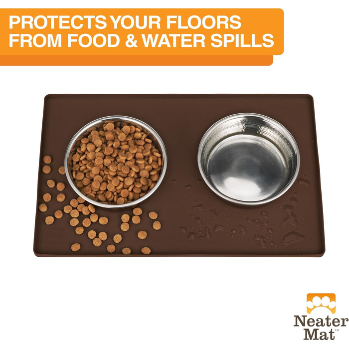Підкладка під миску для собак та котів Neater Pet Brands - водонепроникна, силіконова, 48,3 x 30,5 см, коричнева