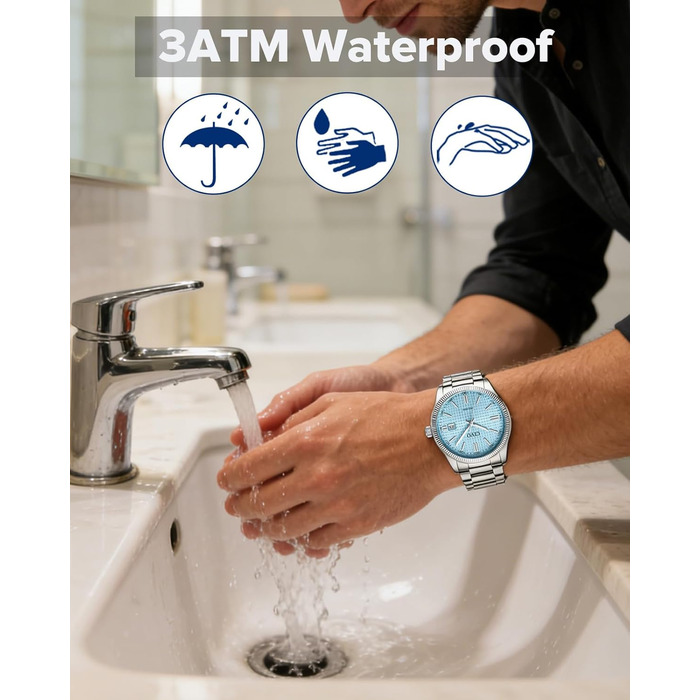 Чоловічий годинник CIVO з нержавіючої сталі: аналоговий годинник для бізнесу з датою, що світиться - водонепроникний для роботи та відпочинку. Стильний подарунок для чоловіків (сріблястий, синій)