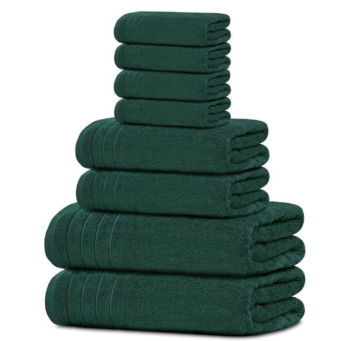 Набір рушників Tens Towels з 100% бавовни, 8 предметів (2 великі банні, 2 для рук, 4 маленькі), гігієнічні та гігроскопічні, колір: мисливський зелений
