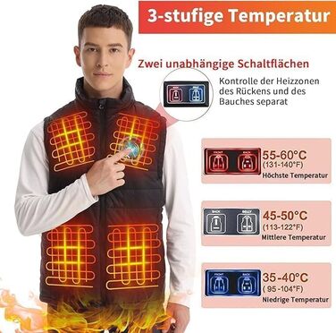 Обогрівальний жилет Seenew для чоловіків з акумулятором 10000mAh, 13 зон нагріву, 3 режими температури, чорний