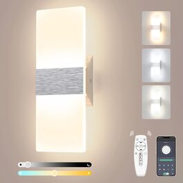 Сучасна LED-стінова лампа Sytmhoe з димуванням, керуванням через додаток, 12W, 960LM, акрил, з пультом, 85-265V, для спальні/вітальні, срібна
