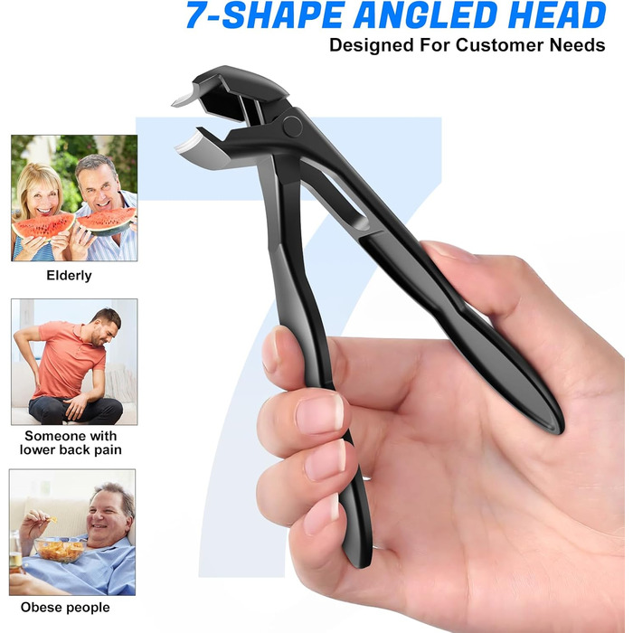 Манікюрний інструмент для товстих нігтів: кусачки для нігтів на ногах з контейнером, професійні кусачки для чоловіків, гострі кусачки для нігтів з довгим руків'ям та нахиленою лезою, срібно-чорно-коричневого кольору