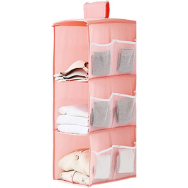 Настінна полиця-органайзер для шафи, 4 відділення, 12 кишень, для спальні, сімейний, розкладний, 30 x 22.5 x 80 см (Рожевий, три яруси)