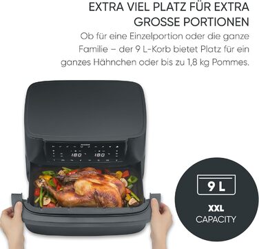 Фритюрниця Severin Max Zone Flex 9L з двома зонами приготування, чорна, з функцією сушки, 2600W