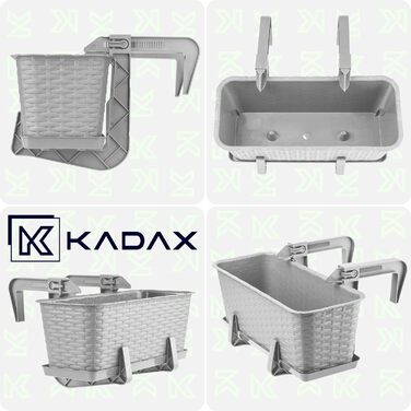 KADAX Ящик для квітів 40 см, набір 4 шт, пластиковий балконний горщик, сірий, стійкий до погодних умов, для квітів і зелені, для балкона та саду