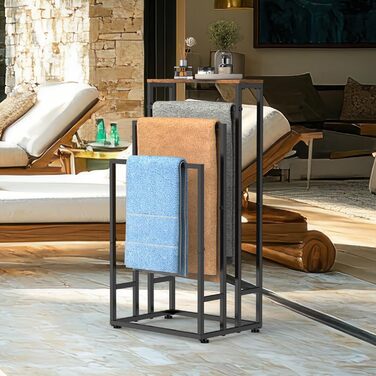 Підставка для рушників стояча, 3-ярусна з полицею з дерева, металева, з регульованими ніжками, для ванної кімнати та спальні, 40x30x82 см (колір: коричневий)