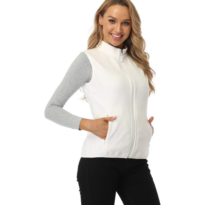 Жіноча флісова жилетка Fuinloth, легка, без рукавів, зі стійким коміром та кишенями на блискавці, армійного кольору (3XL, слонова кістка)