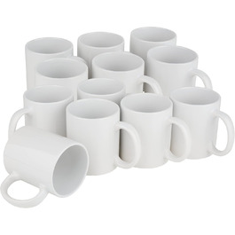VBS XXL 12 Coffee Mugs Set 300ml made of real porcelain - White coffee cups - Large coffee mugs with handle - dishwasher safe - Cups for painting