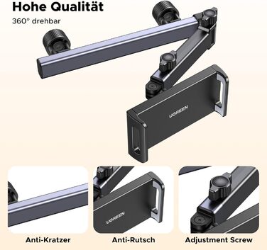 Тримач для планшета UGREEN в авто: 360° обертання, складна конструкція, універсальний для iPad, iPhone, Switch, Kindle (4.7-9.8 дюймів)