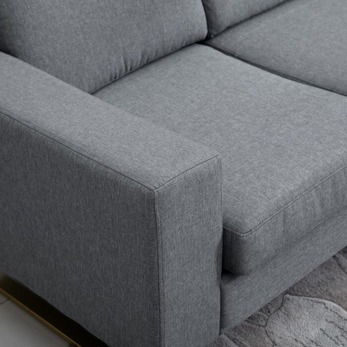HOMCOM 3-Seater Upholstered Sofa, Fabric Sofa, Living Furniture, TV Chair, Cushions, Armrests, Linen, Dark Grey, 200 x 82 x 78 cm | Aosom