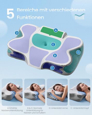 Подушка SONGMICS ергономічна з Memory Foam для сну (біла/сіра), регульована висота, для бокового, спинного та переднього положення
